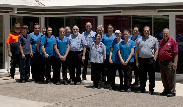 Staff lined up outside Rossmore Vet Centre